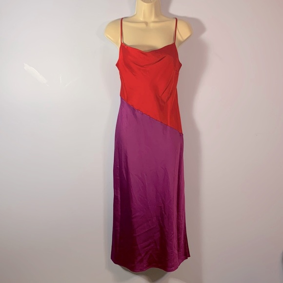 Express red purple satin slip dress cowl neck spaghetti strap diagonal size s - Picture 2 of 10